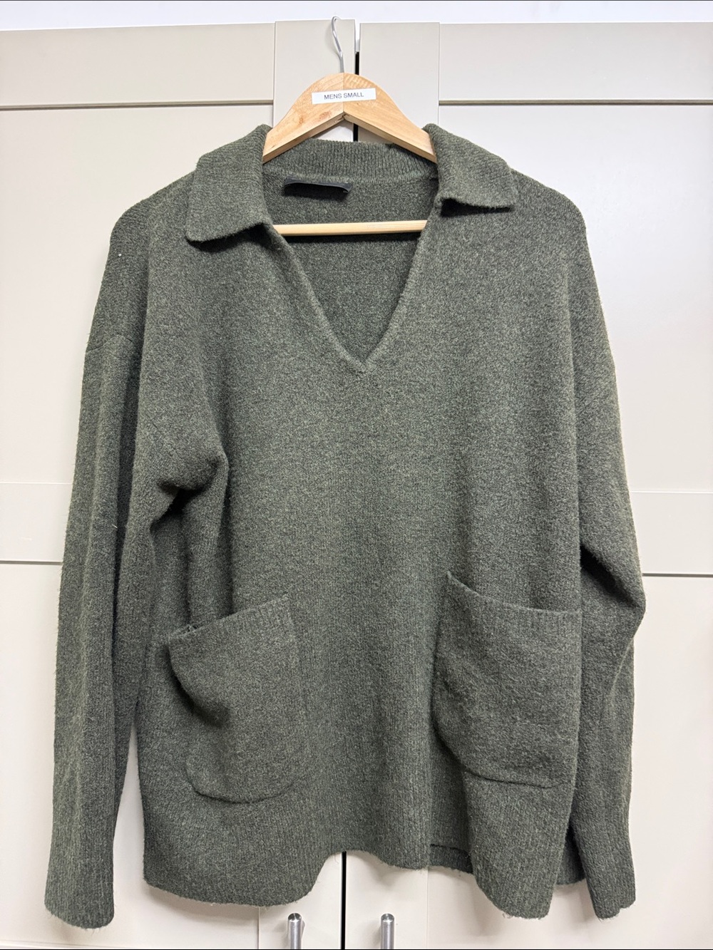 Zara Olive Green Collared V-Neck Sweater SMALL